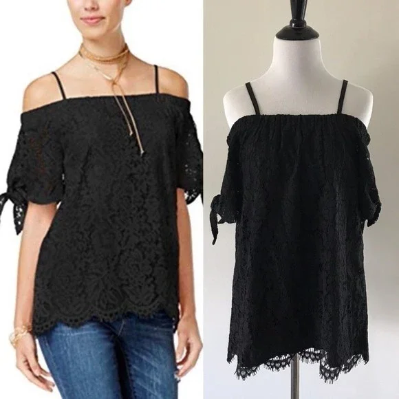 Miss Chievous Black Lace Off-the-Shoulder Top - Medium - Picture 1 of 6